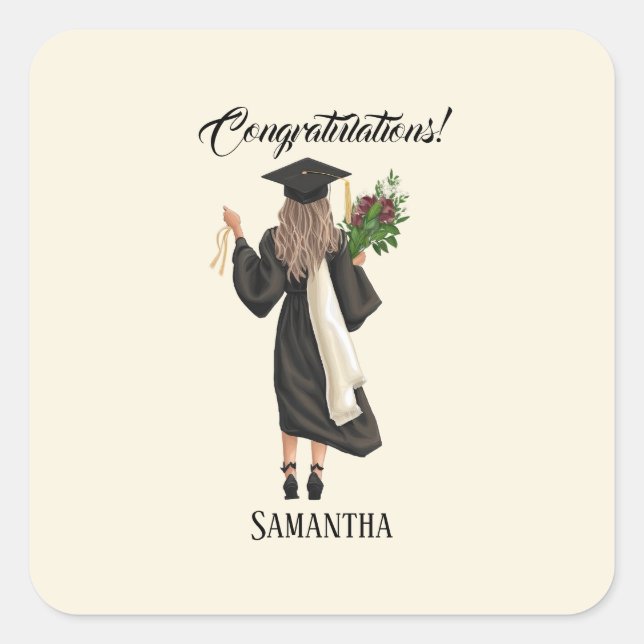Personalized Watercolor Graduation (9) Square Sticker (Front)