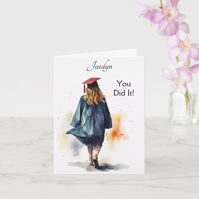 Personalized Watercolor Graduation Greeting Card (Orchid)