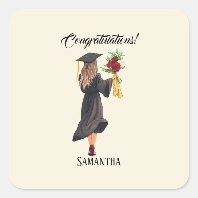 Personalized Watercolor Graduation  Square Sticker (Front)
