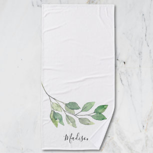 Personalized Watercolor Greenery Bath Towel