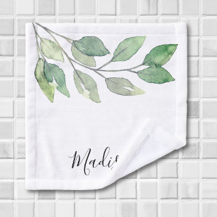 Personalized Watercolor Greenery  Bath Towel Set