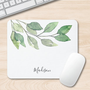 Personalized Watercolor Greenery  Mouse Pad