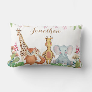 Personalized watercolor greenery nursery baby gift lumbar pillow