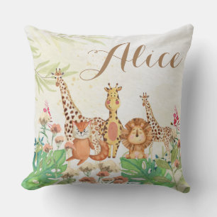Personalized watercolor greenery nursery baby gift throw pillow