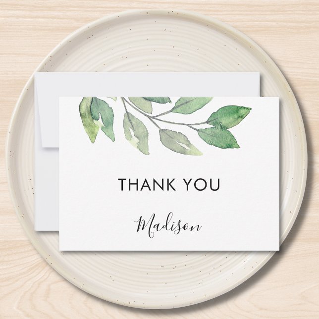 Personalized Watercolor Greenery  Thank You Card (Creator Uploaded)