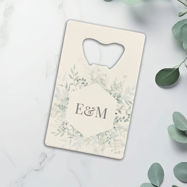 Personalized Watercolor Greenery Wedding Favour Credit Card Bottle Opener (Creator Uploaded)