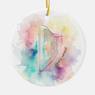 Personalized Watercolor Harp Mug Ceramic Ornament