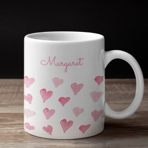 Personalized Watercolor Hearts Pretty Hand-Drawn Coffee Mug