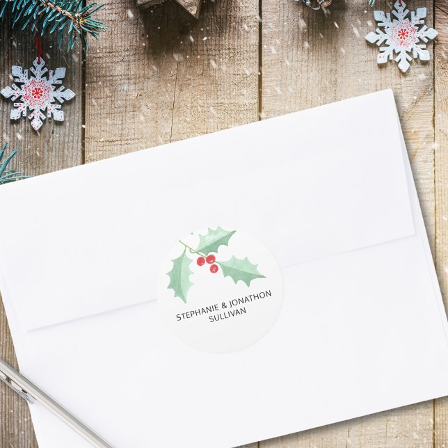 Personalized Watercolor Holly  Classic Round Sticker (Creator Uploaded)