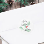 Personalized Watercolor Holly Merry Christmas  Classic Round Sticker<br><div class="desc">This festive Merry Christmas sticker is decorated with a watercolor sprig of holly.
Easily customizable with you name.
Because we create our own artwork you won't find this exact image from other designers.
Original Watercolor © Michele Davies.</div>