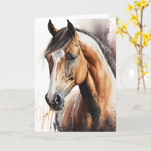 Personalized Watercolor Horse Equine Greeting Card (Yellow Flower)