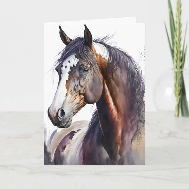Personalized Watercolor Horse Greeting Card (Front)