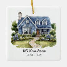 Personalized Watercolor House Ornament Address