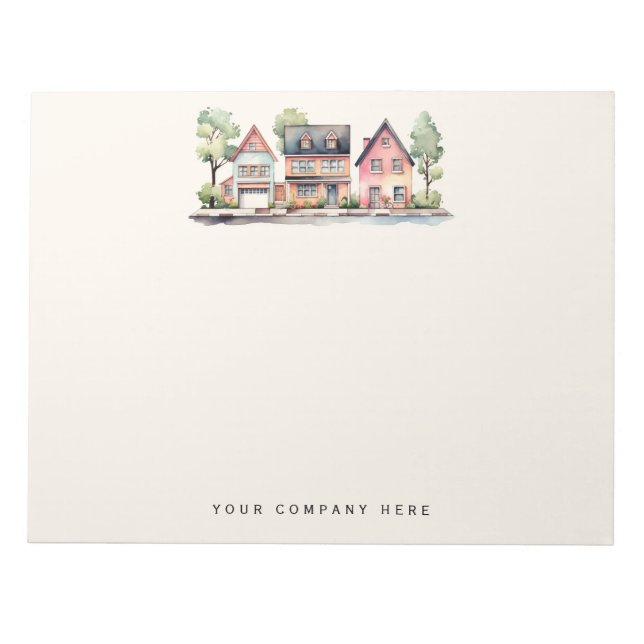 Personalized Watercolor Houses Real Estate Notepad (Front)