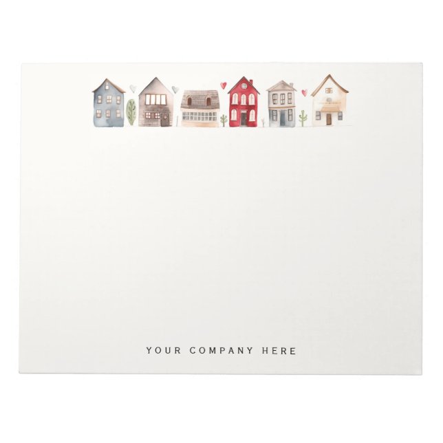 Personalized Watercolor Houses Realty Notepad (Front)