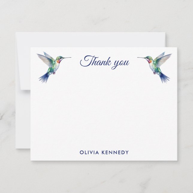 Personalized Watercolor Hummingbird Thank You   Card (Front)