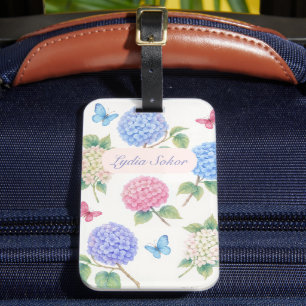 Personalized Watercolor Hydrangea Floral  Luggage Tag