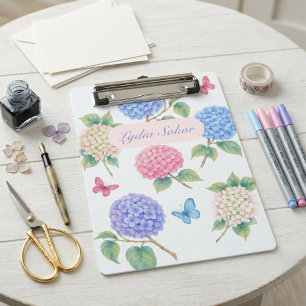 Personalized Watercolor Hydrangea Floral  Mini Clipboard