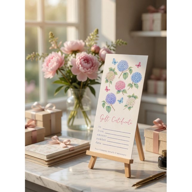 Personalized Watercolor Hydrangea Gift Certificate (Creator Uploaded)