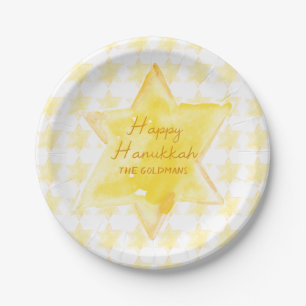 Personalized Watercolor Jewish Star Hanukkah  Paper Plate