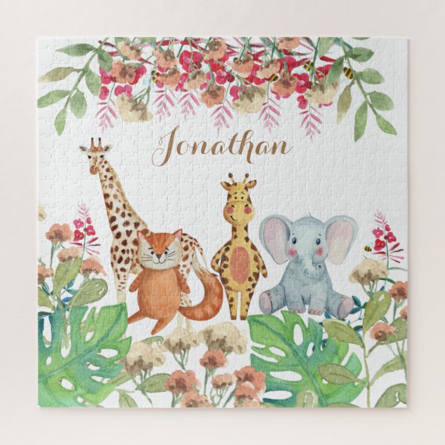 Personalized watercolor kids Modern safari jungle  Jigsaw Puzzle (Vertical)