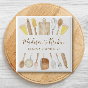 Personalized Watercolor Kitchen Cooking Utensils  2 Inch Square Button