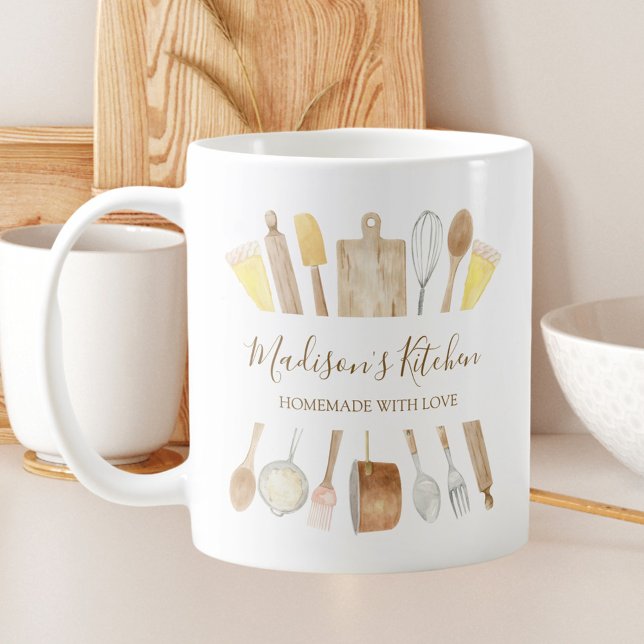 Personalized Watercolor Kitchen Cooking Utensils  Coffee Mug (In situ)