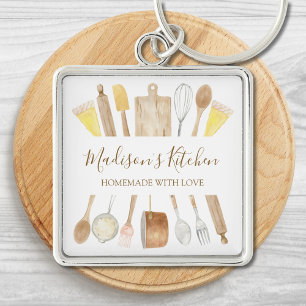 Personalized Watercolor Kitchen Cooking Utensils Keychain