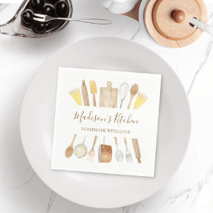 Personalized Watercolor Kitchen Cooking Utensils Napkin