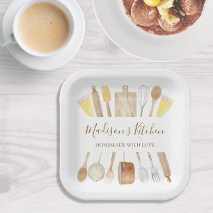 Personalized Watercolor Kitchen Cooking Utensils  Paper Plate