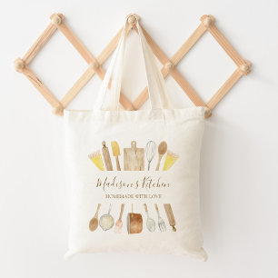 Personalized Watercolor Kitchen Cooking Utensils Tote Bag