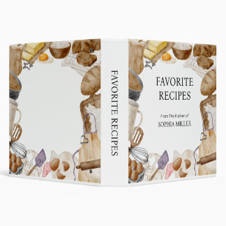 Personalized Watercolor Kitchen Family Recipe Binder
