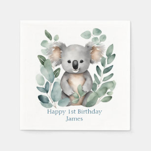 Personalized Watercolor Koala Bear Birthday Napkin