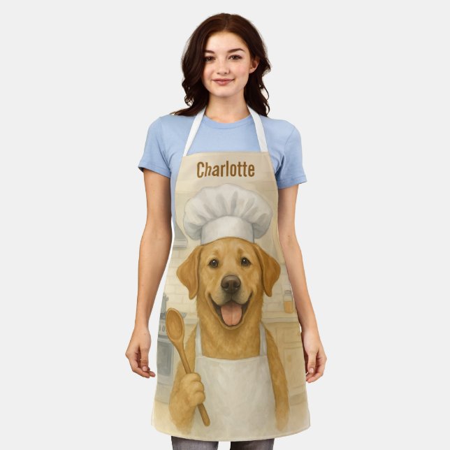 Personalized Watercolor Labrador Retriever Chef Apron (Worn)