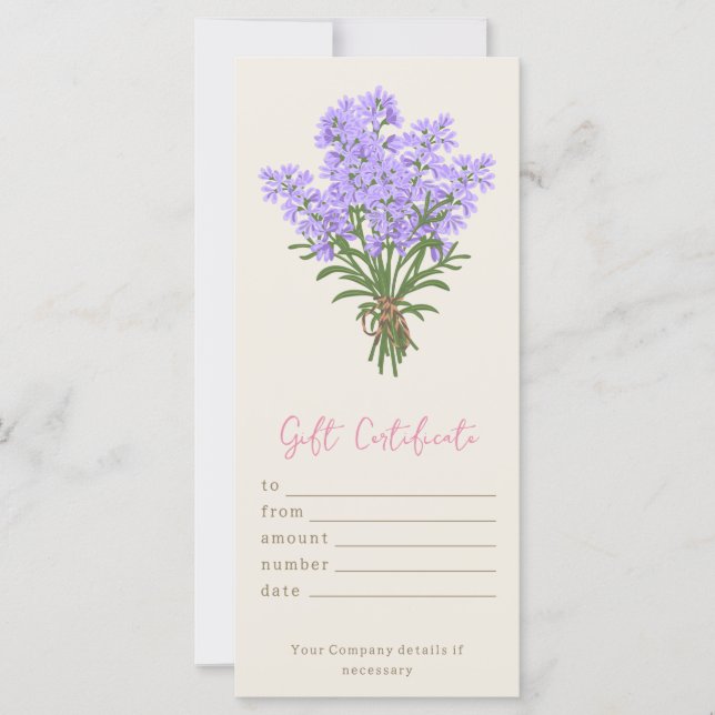 Personalized Watercolor Lavender Gift Certificate (Front)
