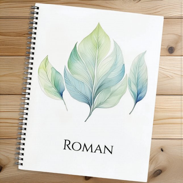 Personalized Watercolor Leaf Spiral Notebook (Creator Uploaded)