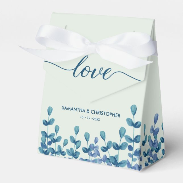 Personalized Watercolor leaves Green Blue Elegant  Favor Box (Front Side)