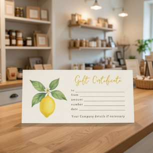 Personalized Watercolor Lemon Gift Certificate