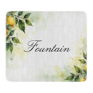 Personalized Watercolor Lemon Glass Cutting Board