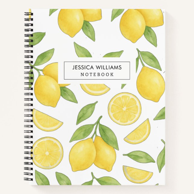 Personalized Watercolor Lemon Pattern  Notebook (Front)