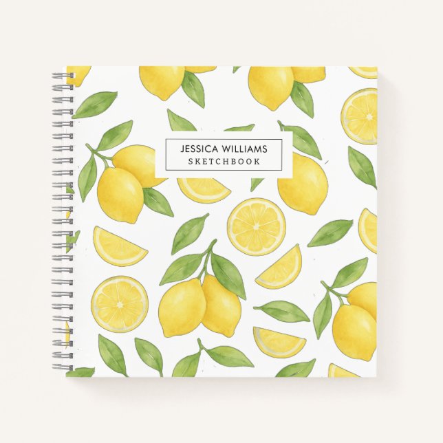 Personalized Watercolor Lemon Pattern Sketch Notebook (Front)