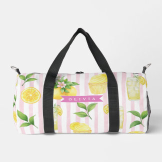 Personalized Watercolor Lemonade Cupcake Stripe Duffle Bag