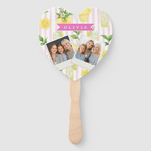 Personalized Watercolor Lemonade Cupcake Stripe Hand Fan