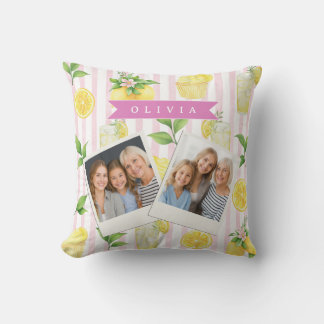Personalized Watercolor Lemonade Cupcake Stripe Throw Pillow