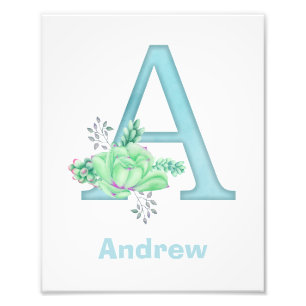 Personalized Watercolor Letter A Photo Print