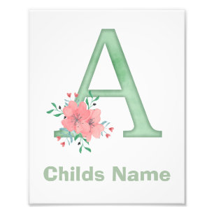 Personalized Watercolor Letter A Photo Print