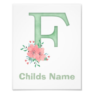 Personalized Watercolor Letter F Photo Print