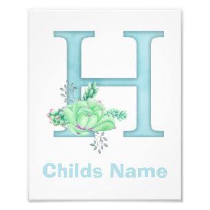 Personalized Watercolor Letter H Photo Print