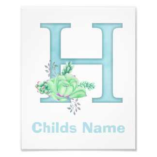 Personalized Watercolor Letter H Photo Print