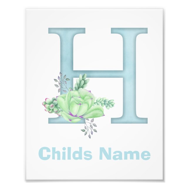 Personalized Watercolor Letter H Photo Print (Front)